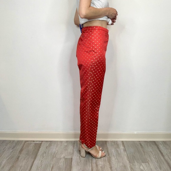 VINTAGE DONCASTER polka dot red white trousers high rise flat front rockabilly - Picture 5 of 11